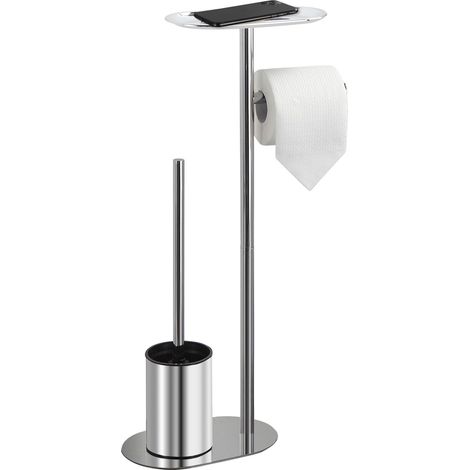Porte-Papier Toilette sur Pied avec Brosse WC, chromé, Standard (1/5)