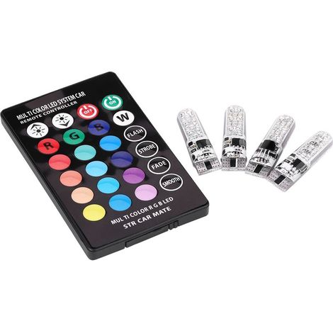 4pcs T10 SMD 5050 RVB Auto Voiture Colorée Ampoules LED avec Télécommande (1/5)