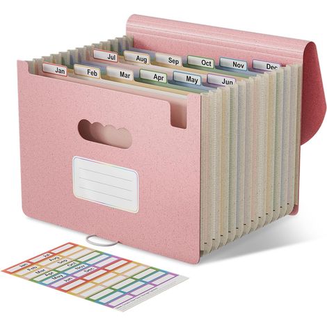 Trieur 12 Compartiments A4, Rangement Papier Administratif Organiseur de Dossiers Accordéon en Paille de Blé, Classeur Range Document, Sans BPA, Retour à la Nature, Rose Fraise (1/5)