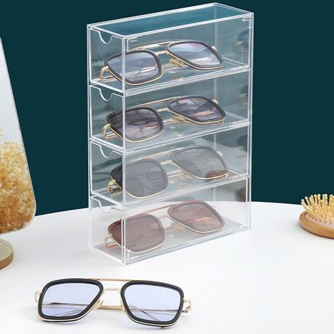 Stapelbare, 4-stöckige Aufbewahrungsbox aus transparentem Glas für Büro oder Schlafzimmer. (1/5)