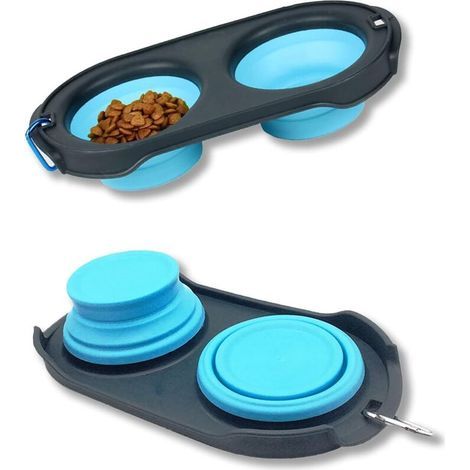 pair Bols pour Chien Chat, Bols de Voyage pour Chien Chat, Bols pour Chien Portables, Bol pour Chat Pliable avec Mousquetons pour Les Voyages de Camping, Antidérapant et Insipide-Bleu-Fei Yu (1/5)