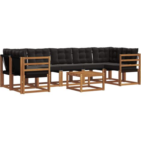 Set di divani da esterno con cuscino 8 pz Salotto da Giardino Naturale e Nero (1/5)