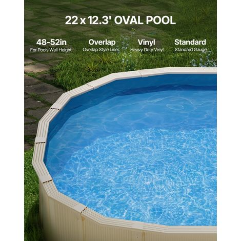 Revêtement de Piscine Ovale, 610x375x147 cm, Doublure Chevauchement Vinyle Calibre Standard, Résiste à l'Usure, Rétention d'Eau, pour Piscines Hors Sol à Parois Hauteur 132 cm, Couleur Unie (1/5)