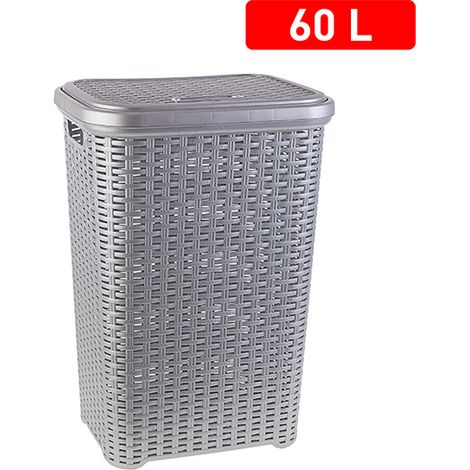PLASTICFORTE pongotodo rattan 60 l plata , Pongotodo mimbre 60 litros plataFabricado en plástico de alta resistenciaPerfecto para su colada-Gran calidadFácil limpieza