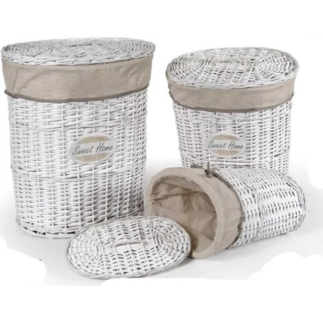 Set aus 3 ovalen Wäschekörben in verschiedenen Größen: 49x36x55, 42x28x48 und 35x22x40 cm aus robustem Filz