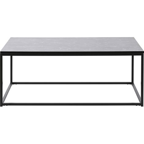 Table basse, table de salon rectangulaire en métal noir et marbre coloris noir  - longueur 100 x profondeur 60 x Hauteur 40 cm (1/5)