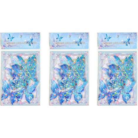 Lot de 3 autocollants papillons décoratifs effet holographique, coloris bleu (1/3)