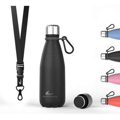 Daikoku, Bottiglia Termica in Acciaio Inossidabile  Doppia Parete Isolante  100% Antifuga  Sicura e Salutare, Free BPA  Multifunzionale, Sport Ideale thermo Acciaio Inossidabile, Nero, 350 ML