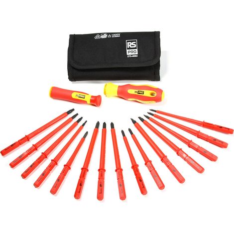 Jeu de tournevis isolés interchangeables RS PRO, Phillips, Pozidriv, plat, Torx, 17 pièces ( Prix pour 1 Kit )