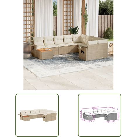 The Living Store 10-tlg. Garten-Sofagarnitur mit Kissen Beige Poly Rattan - Gartenmöbel Set - PE-Rattan Möbel - Outdoor Lounge - Esszimmergarnitur - Terrassenmöbel (1/3)