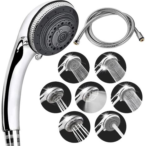 Alcachofa de ducha y manguera, cabezal de ducha ajustable universal de 7 modos con manguera de 150 cm, con cabezal de ducha de ahorro de agua de alta presión, fácil instalación, hidroterapia, SPA, bañ (1/5)