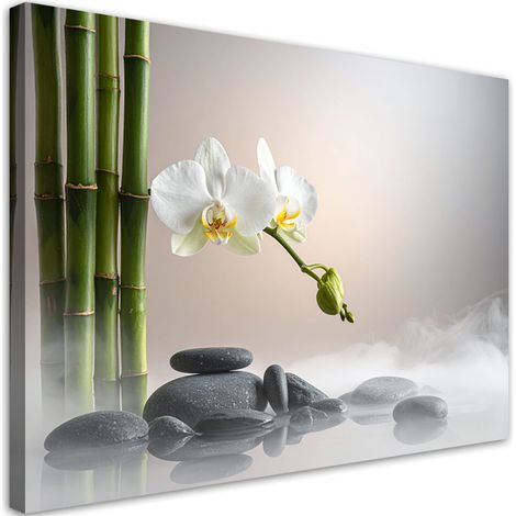 Image sur Toile, Fleur d'orchidée pierres bambou zen spa,30x20 (1/4)