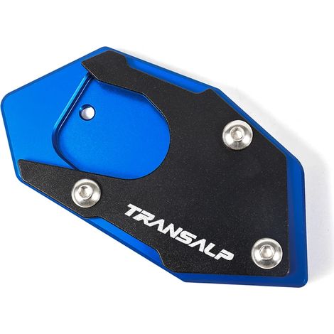 (Bleu) Compatible avec les modèles TRANSALP 600, 650 et 700 XLV 600, 650 et 700 TRANSAL. Béquille latérale en aluminium CNC, extension et support maxpower. (1/4)