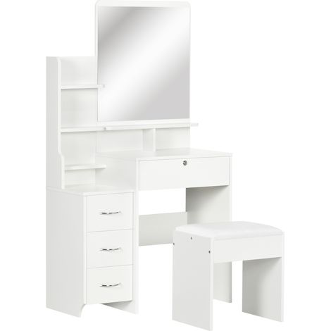 HOMCOM tocador de maquillaje con taburete y espejo mesa de maquillaje con 4 cajones 4 compartimientos de almacenamiento estilo moderno 80x38x143 cm (1/5)