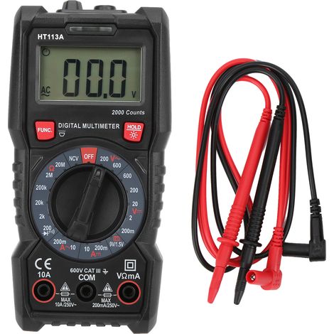Multimètre Numérique Portable HT113A avec Test de Résistance et Sécurité Double Isolation - Tension jusqu'à 600V et Courant 10A, Design Ergonomique avec Rangement de Câbles Intégré (1/5)