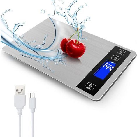15kg digital kitchen scale with LCD display + stainless steel + tempered glass - Accuracy up to 1g - g/kg/lb:oz/ml/fl'oz - battery (1/4)