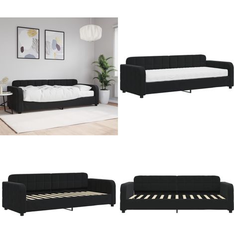 vidaXL Lit de jour avec matelas noir 80x200 cm velours (1/5)