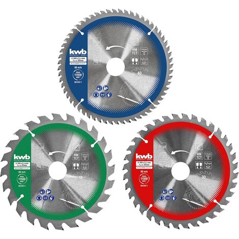 kwb 3-teiliges Kreissägeblatt-Set 160 x 25/20 / 16 mm für Handkreis-Sägen f. Platten-Werkstoffe u. Baustoffe aus Holz inkl. Reduzier-Ringe auf 16 u. 20 mm (1/5)