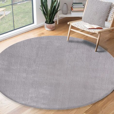 1 tapis rond, design fourrure douce, antidérapant et lavable, gris, 160 cm, salon ou chambre (1/3)