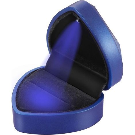 VOSAREA LED-beleuchtete, herzförmige Ring- und Ohrringbox für Heiratsanträge oder Valentinstag (Blau) – 7,00 x 7,00 x 4,50 cm (1/3)