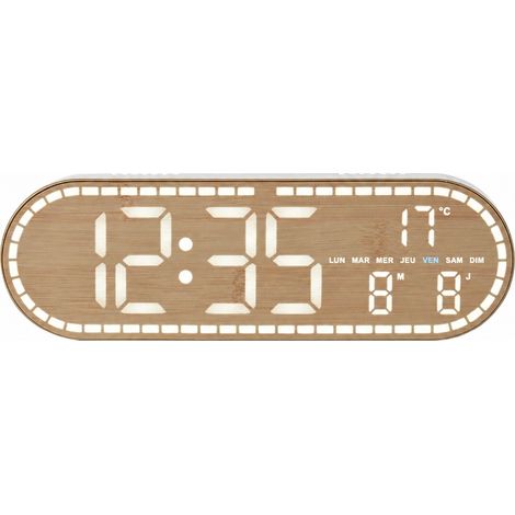 Horloge numérique LED GH8053 imitation bois jaune ovale multifonction jaune 218 g – Livraison gratuite