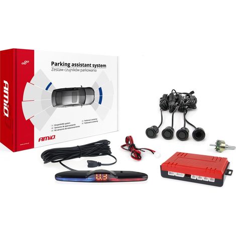 Kit sensori di parcheggio, sensori di retromarcia MAX LED, 4 sensori, nero, oro, 18 mm amio-02290