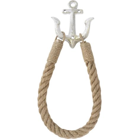 Crochets muraux vintage en fonte avec ancre nautique - Crochets décoratifs pour serviette de plage, maison, lac, maison ou salle de bain - Porte-serviettes rustique blanc (1/5)