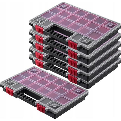 KADAX Organizer, Werkzeugkasten aus Kunststoff, mit Deckel, 34 x 25 cm, 6 Stück