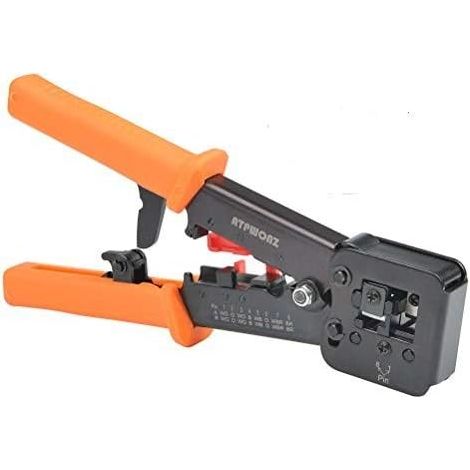 RJ45 Outil de sertissage pour RJ11 / RJ12 Réseau et câbles téléphoniques - Outil de sertissage 3-en-1 télécom modulaire Pince de câble réseau Pince à sertir à cliquet pour câble réseau 6P / 8P (1/5)