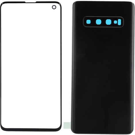 Coque arrière et vitre extérieure de remplacement pour Samsung S10 G973 (noir) (1/5)