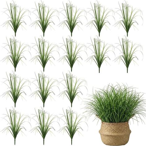 Lot de 20 paquets d'herbes artificielles, vert en PVC, plantes artificielles d'extérieur résistantes aux intempéries pour balcon, jardin, jardinière, intérieur, décoration de maison, facile (1/5)