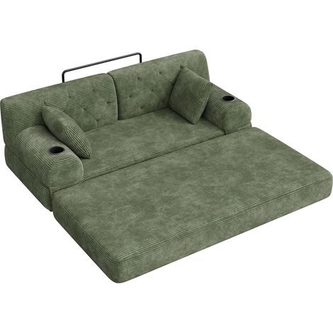 CHICFURN Divano letto 168x80x81 cm in tessuto a coste verde con 2 portabicchieri (1/5)