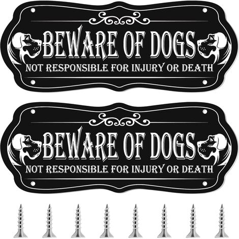 2 panneaux en métal avec vis pour clôture, 22,9 x 8,9 cm, inscription BEWARE OF DOGS (1/5)