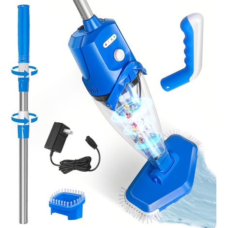 Aspirateur de Piscine avec Aspiration Forte, Nettoyeur de Piscine Rechargeable sans Fil, Filtre de 1,8 litres, Aspirateur à Main pour Spas, Bain à Remous, Piscines (Bleu) (1/5)
