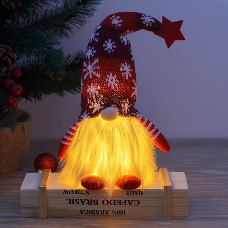 Figurine de Père Noël, lutin en peluche, ornement (Gnome au chapeau long rouge clair) (1/5)