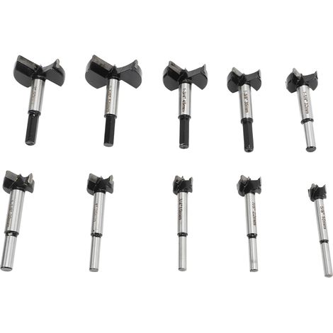 Jeu de 10 scies cloches noires pour bois, forets à percussion, perceuse électrique, agrandisseur de trous pour panneaux, charnière, alliage et plastique, plaques de plâtre, menuiserie. (1/5)