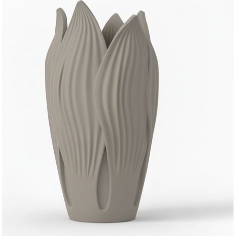 Vaso decorativo grigio a forma di foglia per fiori, design moderno.