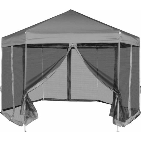 Tonnelle de Jardin Tente de réception - Rapide à Installer hexagonal avec 6 parois latérales Gris 3,6 x 3,1 m BV357142 - BonneVie (1/5)