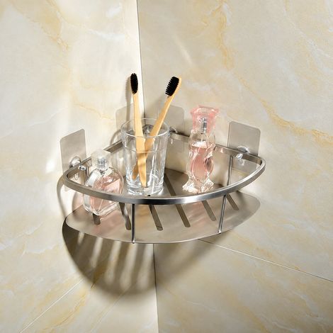 Étagère d'Angle Salle de Bain Inox 304 Panier Mural Sans Perçage Grand modèle 1 Niveau 23 × 23 × 8 cm 876 g – Livraison gratuite (1/5)