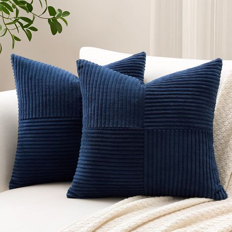 Lot de 2 Housse de Coussin 40x40 cm, Velours Côtelé Rayé, Fermeture Éclair Cachée, Décoration Salon Chambre