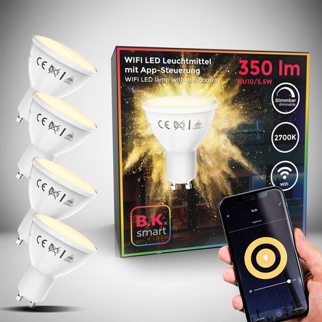 LED Leuchtmittel GU10 4er Set - 5,5W, 350lm, smart, dimmbar, 2700K, weiß