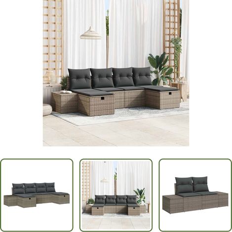 Poly-Rattan - Gartensofa-set mit Kissen 6 pcs Grau Poly-Rattan (1/5)