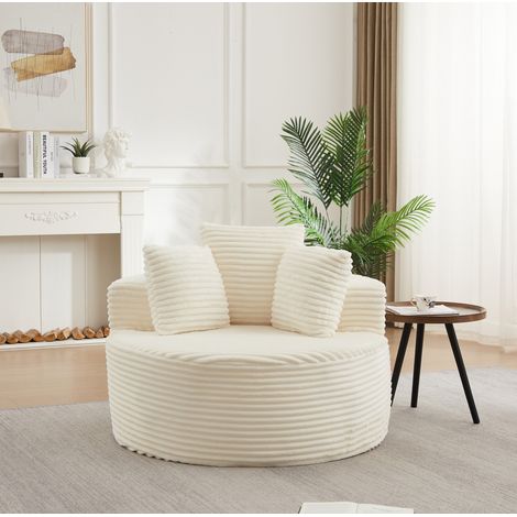 Runder Sessel aus Cordvelours Ø110 cm mit 3 Kissen und breiten Armlehnen, Beige HAVRYA (1/5)