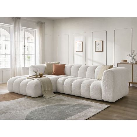 Bobochic – Canapé d'angle fixe 3 places tissu bouclette – Longueur 288cm – Style moderne – Angle gauche – Garnissage mousse HR (1/5)