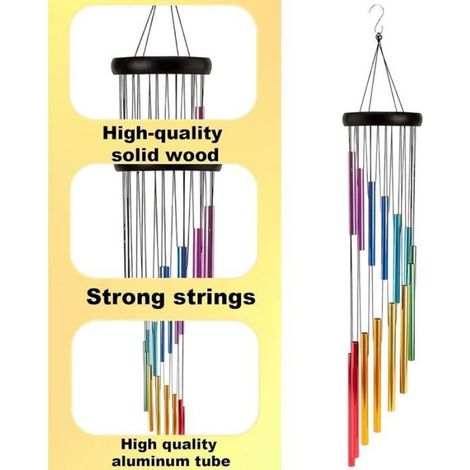 Carillon éolien puissant - Étanche, 12 tubes accordés, longueur 60 cm, diamètre 8,5 cm - Idéal pour la maison, la terrasse, l (1/4)
