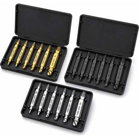 Extracteur de Vis 6 Pièces, Extracteur Vis Cassée HSS 4341, Coffret de Retire Vis Endommagée pour Perceuse et Visseuse, Outil Dévisseur pour Vis Rouillées et Abîmées (1/5)