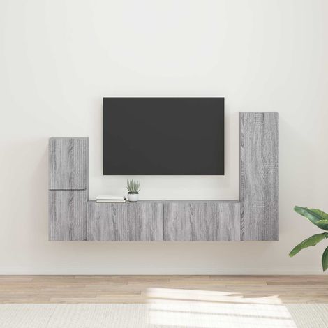 TV-Schrankset Wandmontiert 4 pcs Graues Sonoma Holzwerkstoff