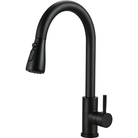 Robinet Cuisine Noir avec Douchette Extensible Mitigeur Cuisine Noir en Acier Inoxydable Robinet Douchette Cuisine de Rotatif à 360°,3 Modes (1/5)