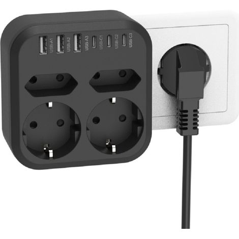 Multiprise Convertisseur EU – Idéal Bureau & Voyages,Prise européenne 10 en 1,Usb3 + type-C3 (1/5)