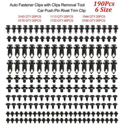 190 rivets de fixation en plastique pour la décoration de plaques de poussée à clips de trous automobiles (1/4)